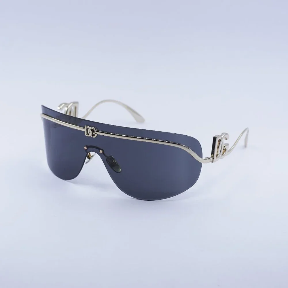 Dolce & Gabbana DG2320 02/87 Sunglasses Shiny Gold Shield Frame, Grey Lenses